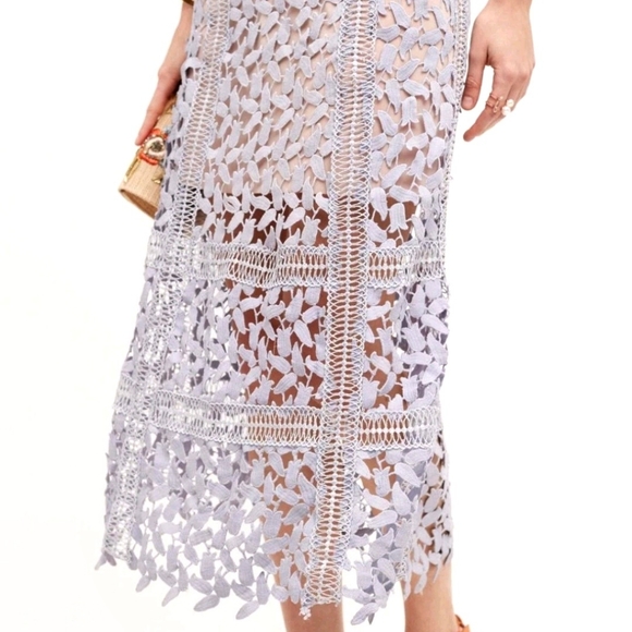 Elliatt xAnthropologie Tingle Midi Dress Crochet Lace Overlay in Lilac & Nude XS - Picture 5 of 12